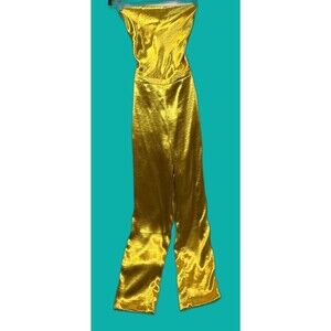 Lovers and Friends Britt Jumpsuit XS Prosecco Gold Satin Lace Up Back Revolve